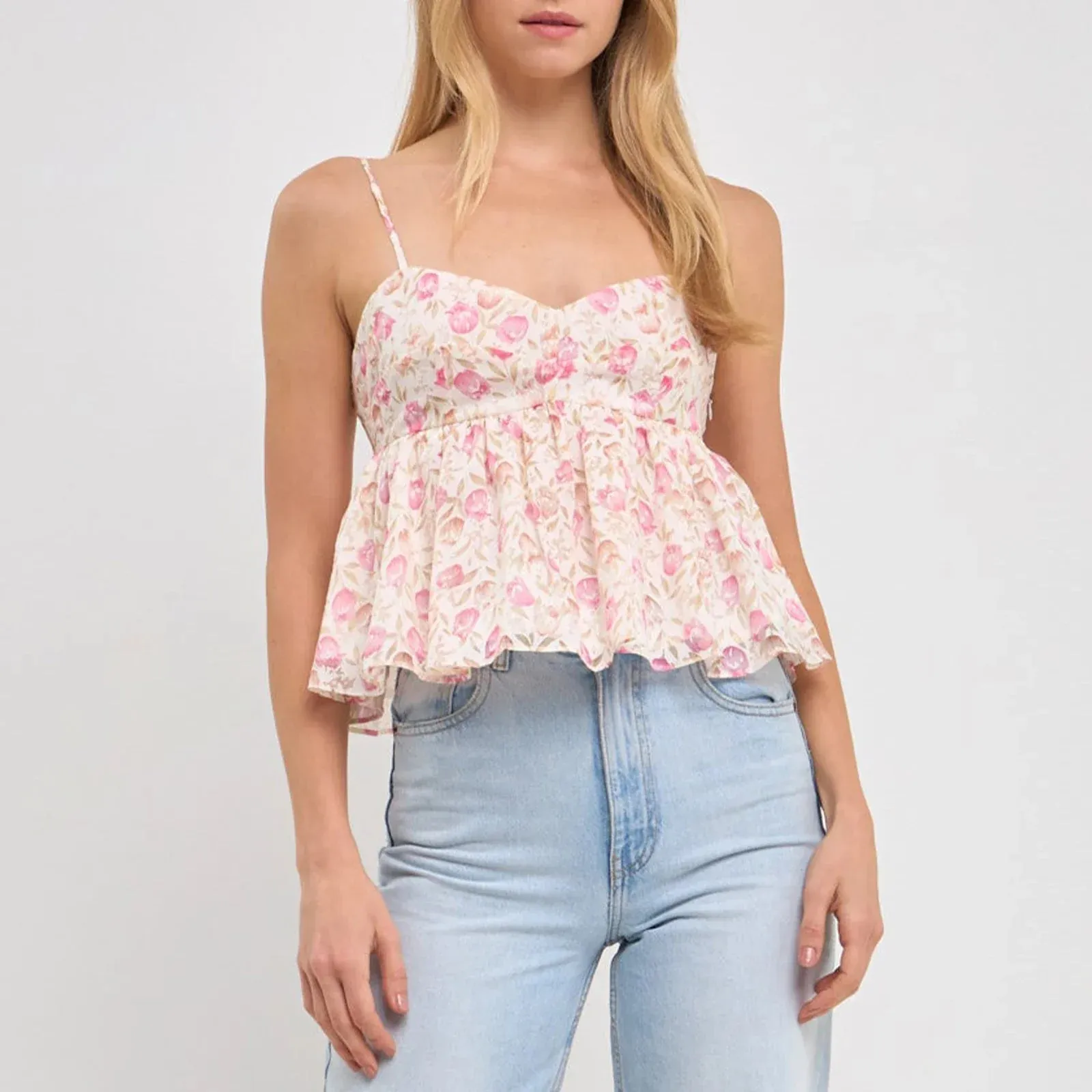 Sleeveless Spaghetti Strap Floral Print Camisole