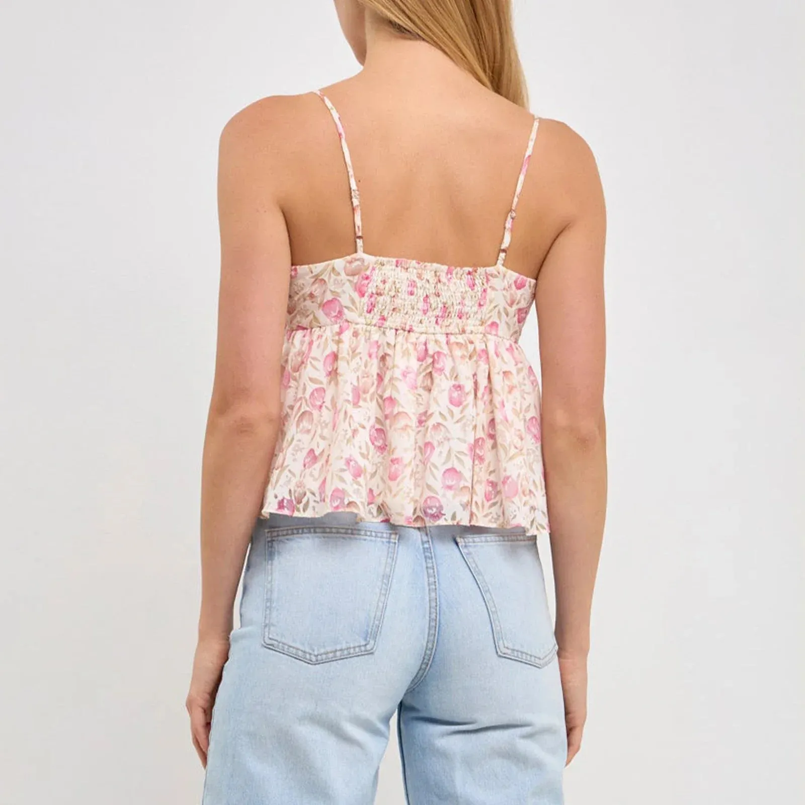 Sleeveless Spaghetti Strap Floral Print Camisole