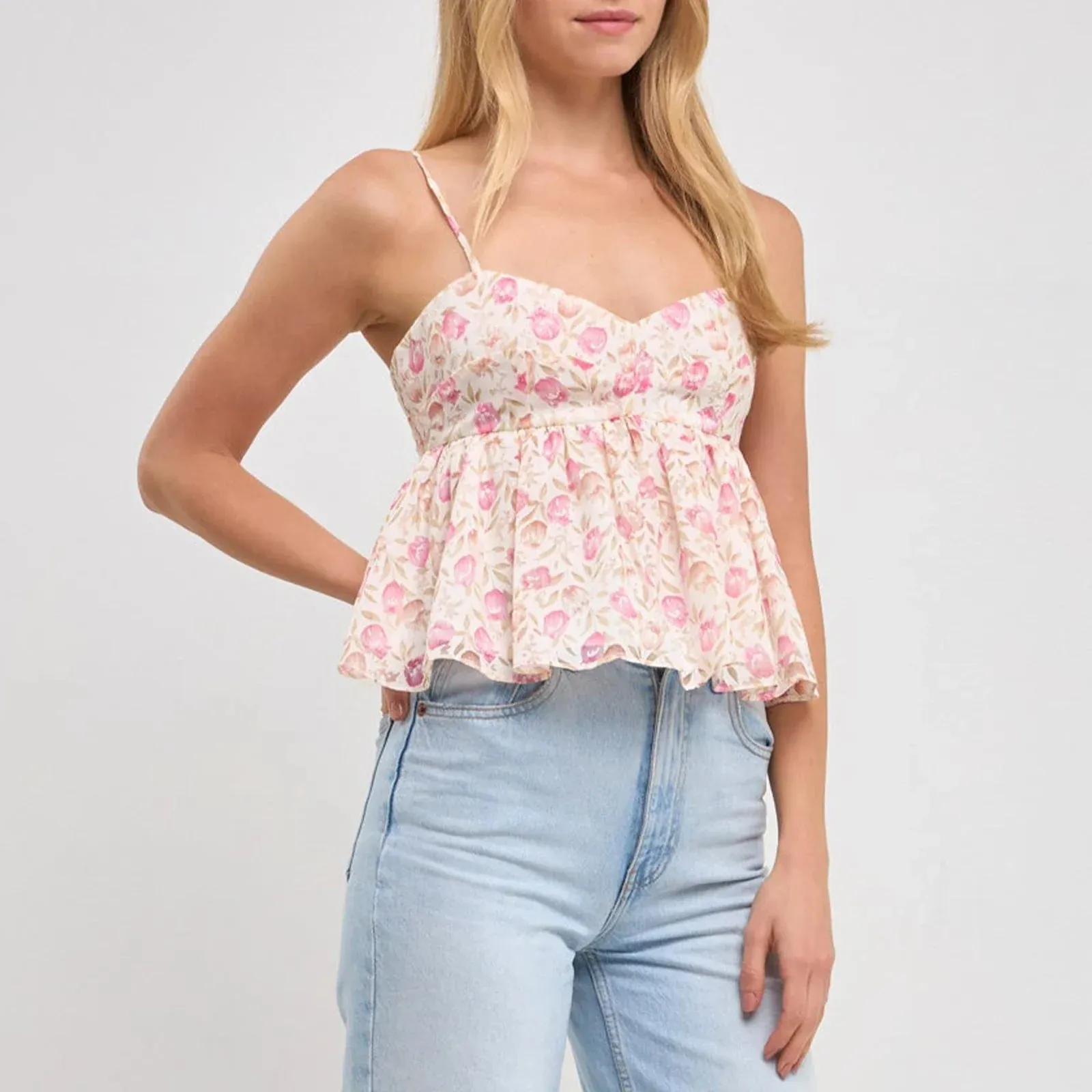 Sleeveless Spaghetti Strap Floral Print Camisole