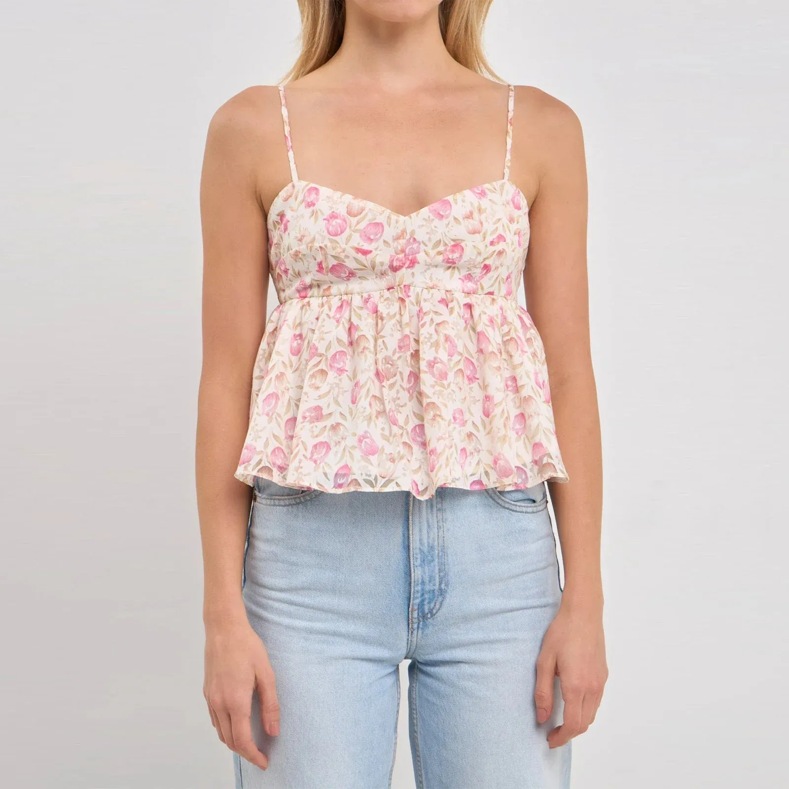 Sleeveless Spaghetti Strap Floral Print Camisole