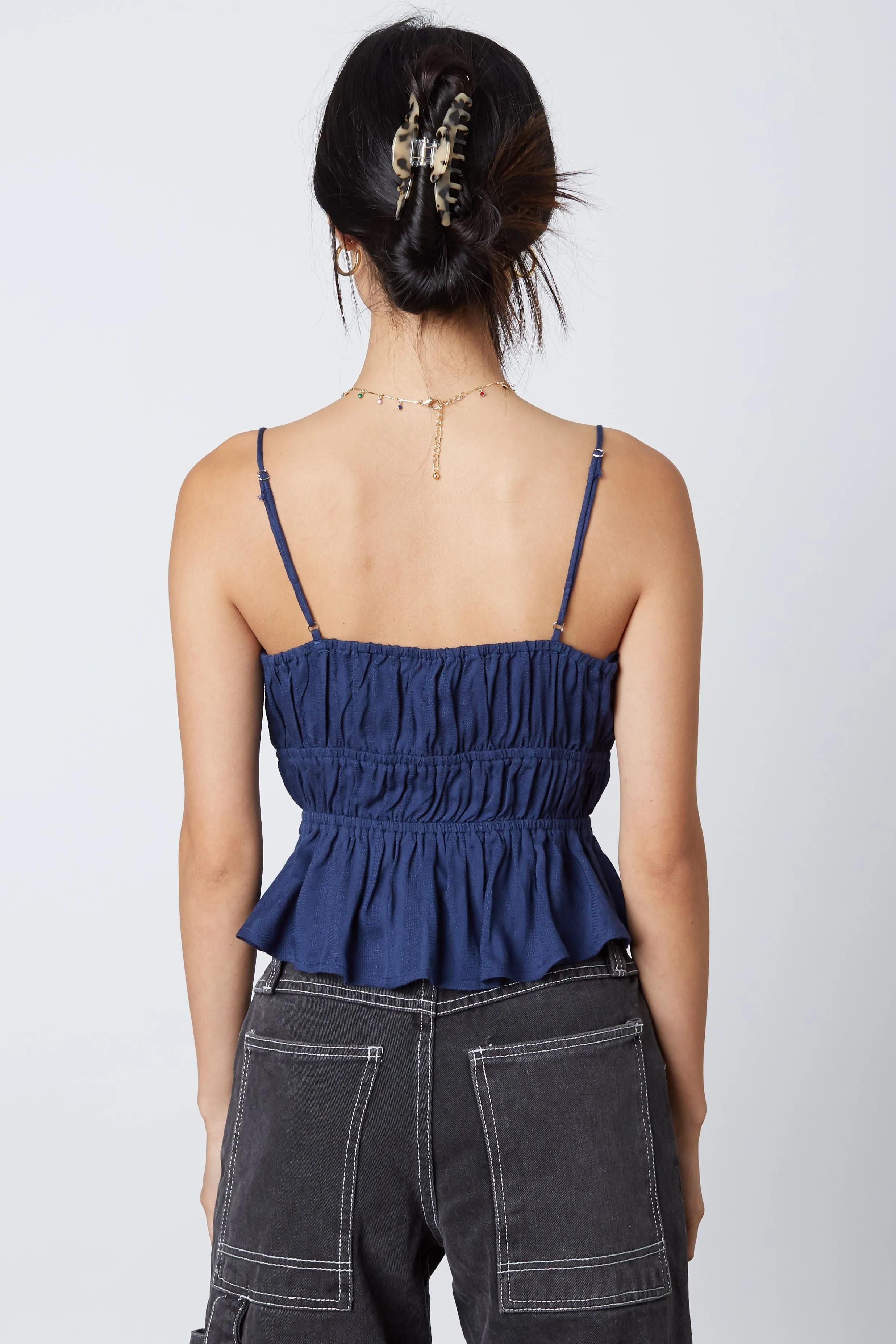 Smock Ruch Ruffle Tie Crop Top