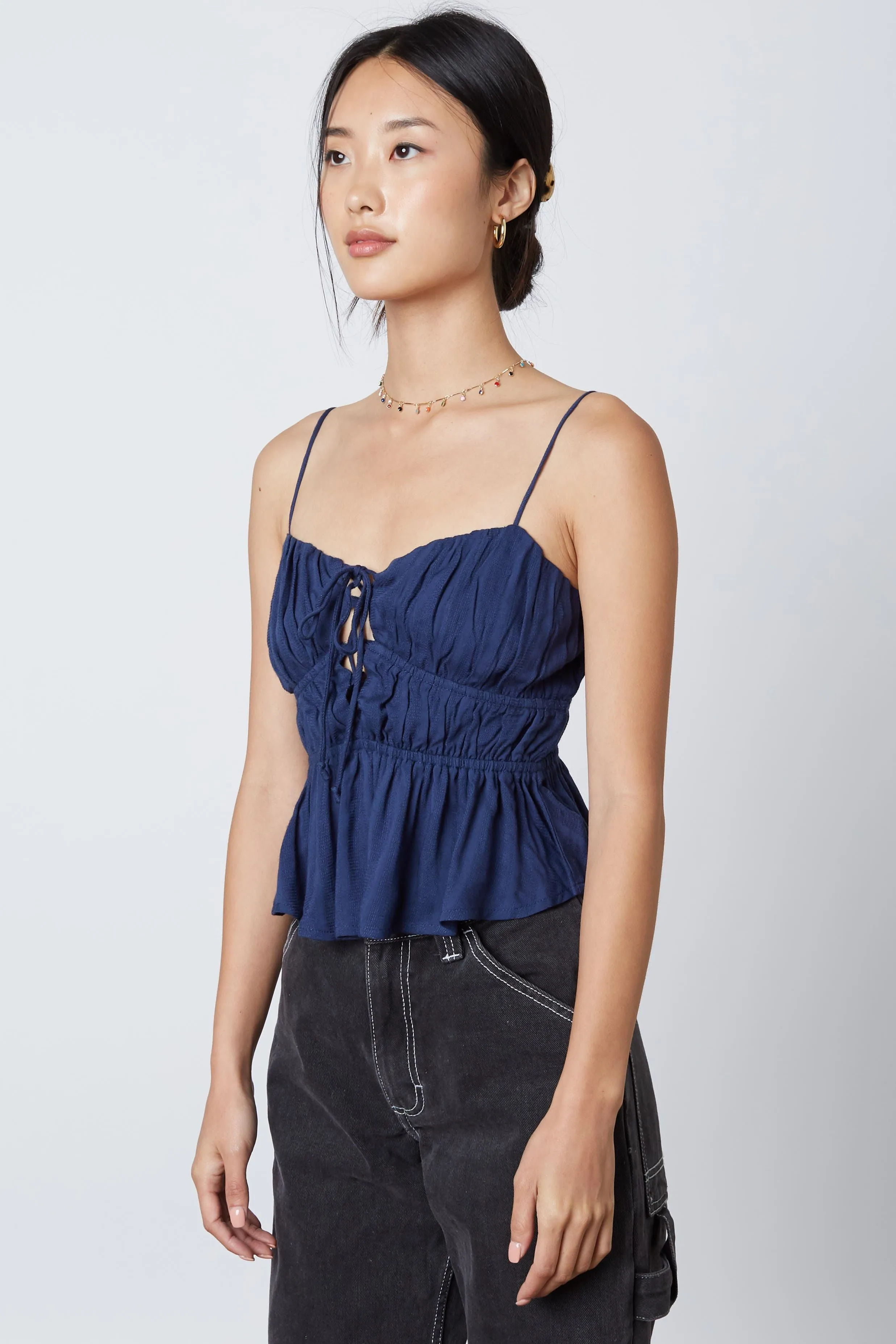 Smock Ruch Ruffle Tie Crop Top