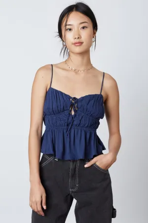 Smock Ruch Ruffle Tie Crop Top