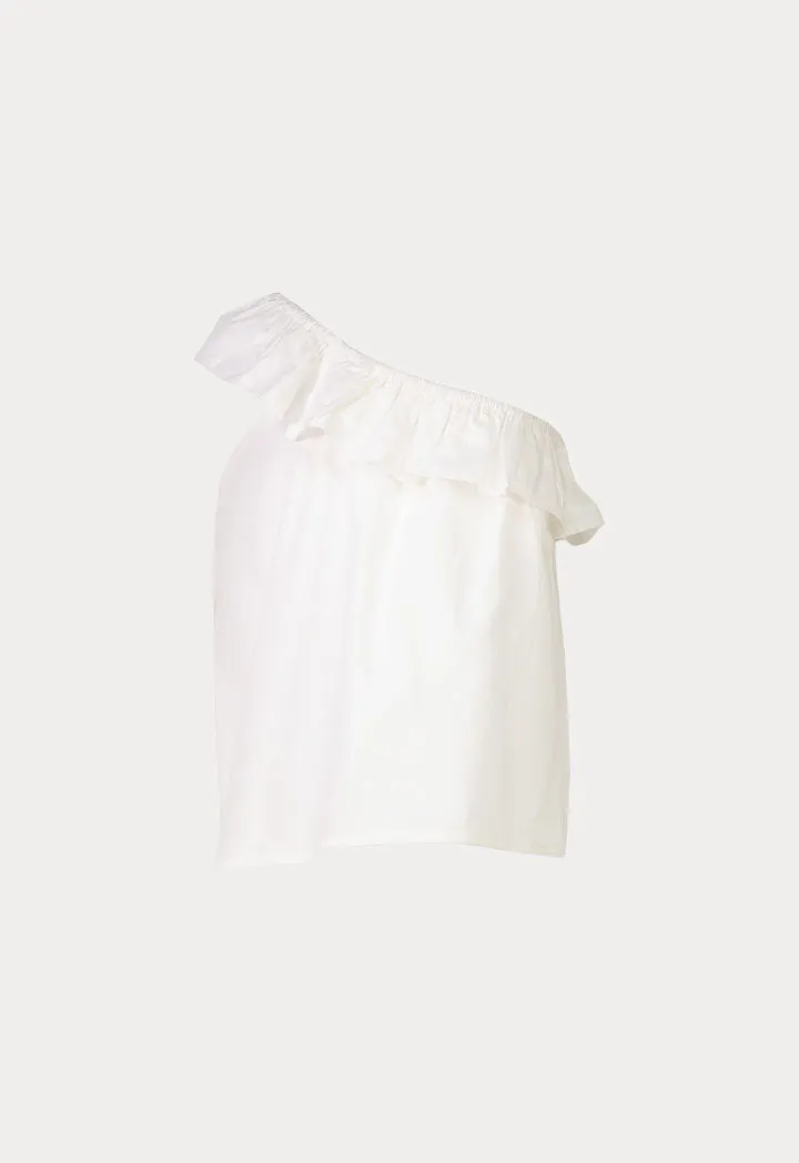 Solid Ruffle One Shoulder Sleeveless Blouse