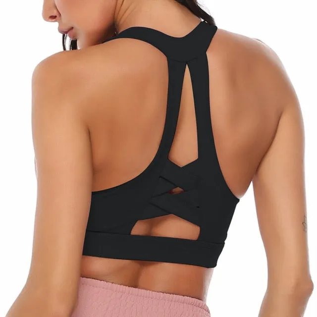 Solid Yoga Gym Bras Sports Push Up Stretchy Breathable Crop Top Running Straining Vest Fitness Underwear Top Fashion Fitness Bra