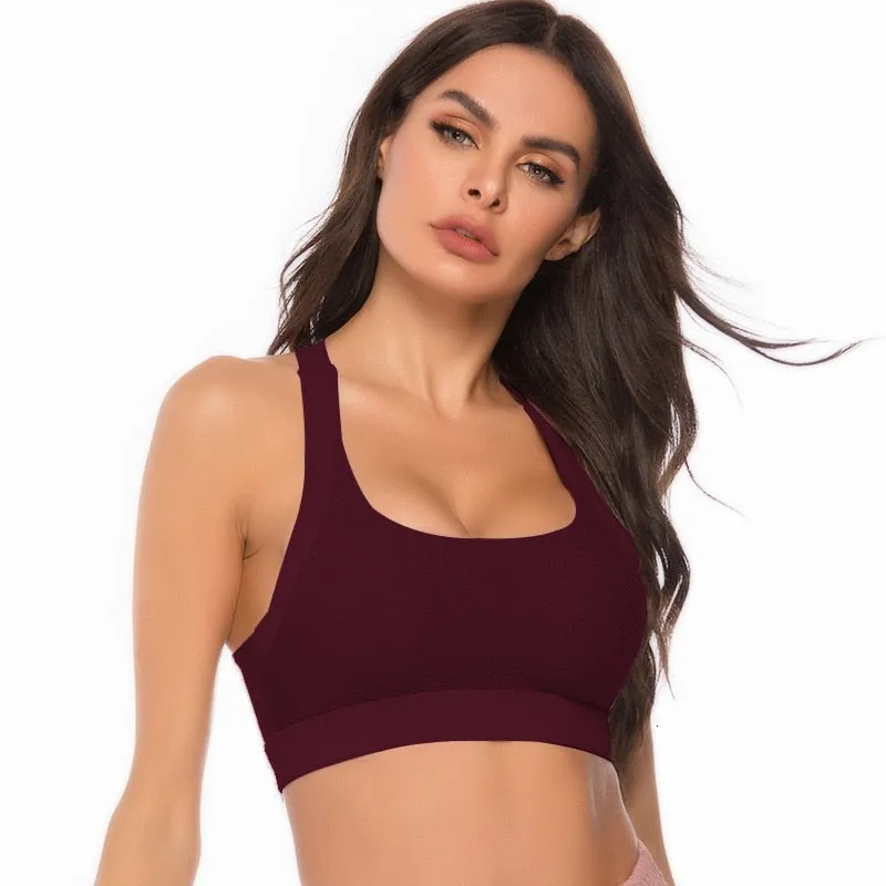 Solid Yoga Gym Bras Sports Push Up Stretchy Breathable Crop Top Running Straining Vest Fitness Underwear Top Fashion Fitness Bra