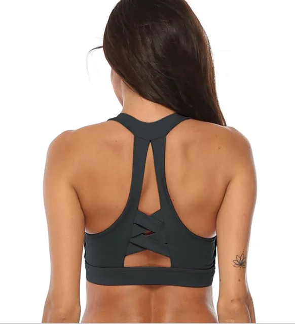 Solid Yoga Gym Bras Sports Push Up Stretchy Breathable Crop Top Running Straining Vest Fitness Underwear Top Fashion Fitness Bra