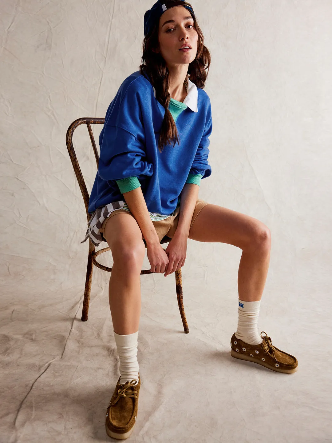 Street Style Contrast Color Ribbed Long Sleeve Top, Loose Fashion Brand Dropped Shoulder Round Neck Sweatshirt Jacket for Women, Spring and Autumn.C-240923-2