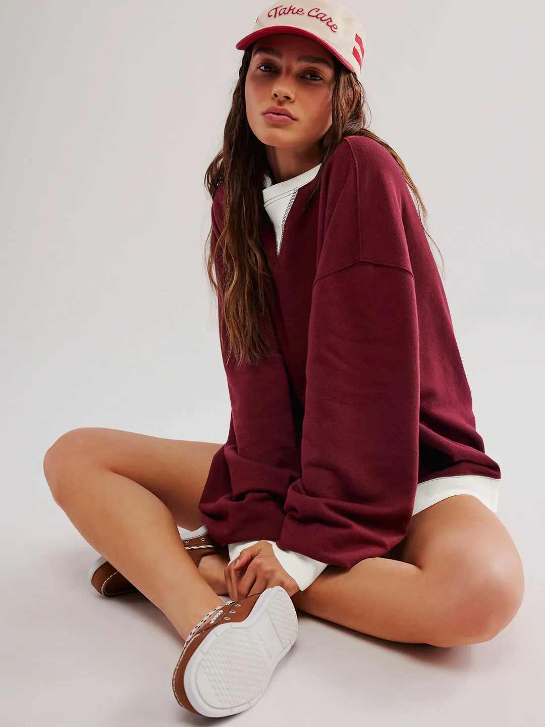 Street Style Contrast Color Ribbed Long Sleeve Top, Loose Fashion Brand Dropped Shoulder Round Neck Sweatshirt Jacket for Women, Spring and Autumn.C-240923-2