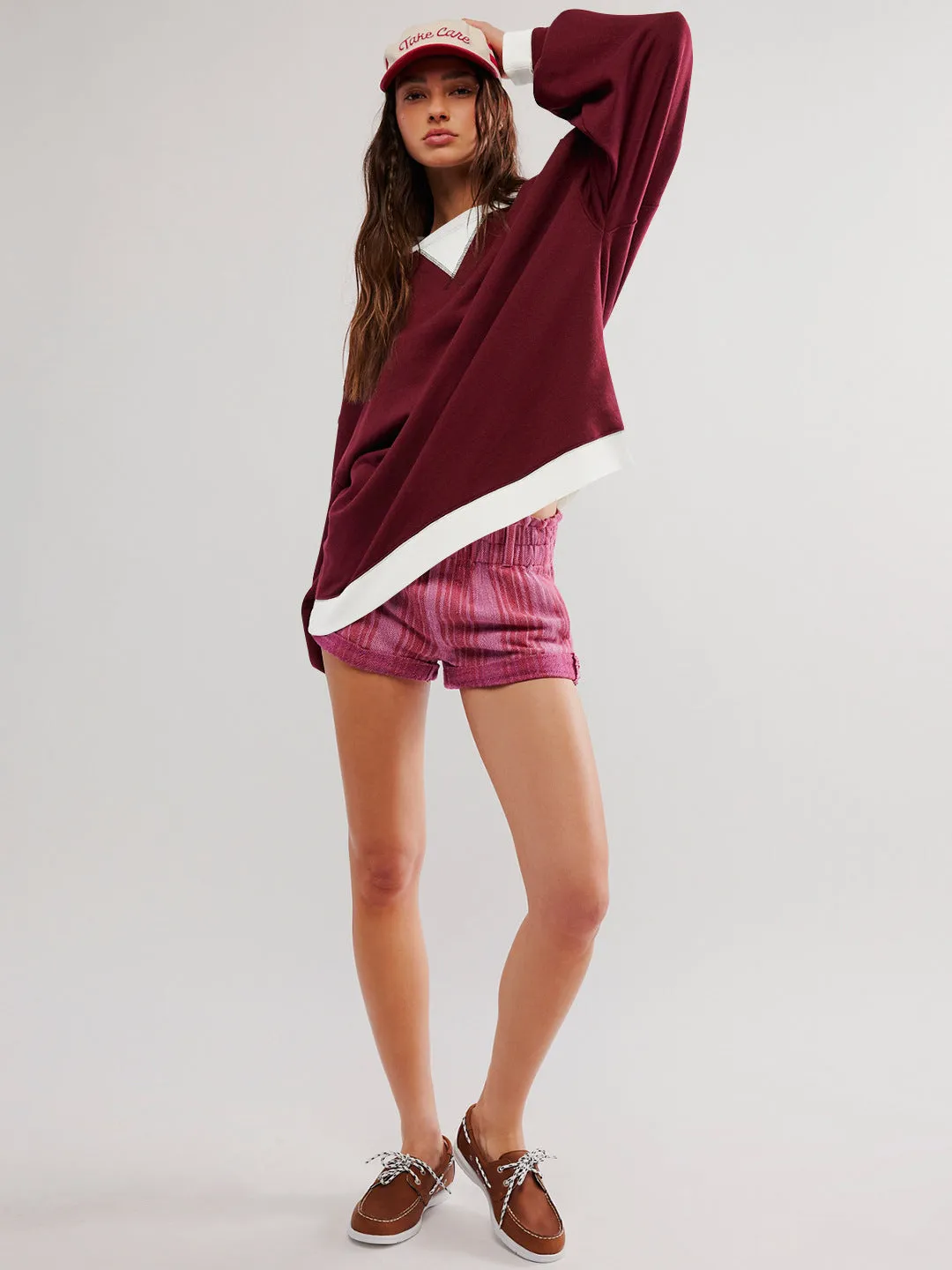 Street Style Contrast Color Ribbed Long Sleeve Top, Loose Fashion Brand Dropped Shoulder Round Neck Sweatshirt Jacket for Women, Spring and Autumn.C-240923-2