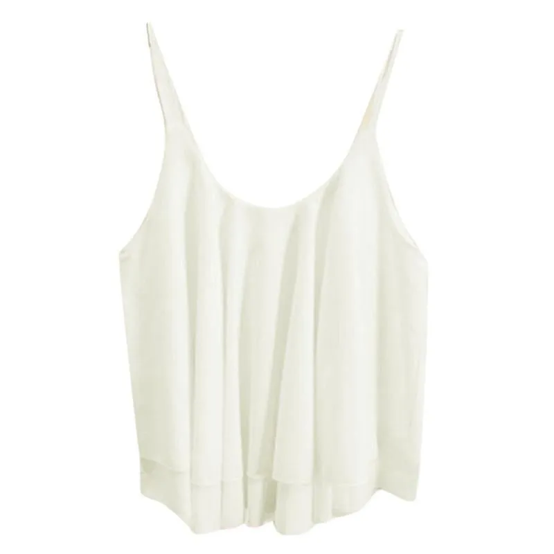 Style Tank Tops Womens Chiffon Double Layer Sleeveless Casual Solid Crop Top Plus Size S-4XL