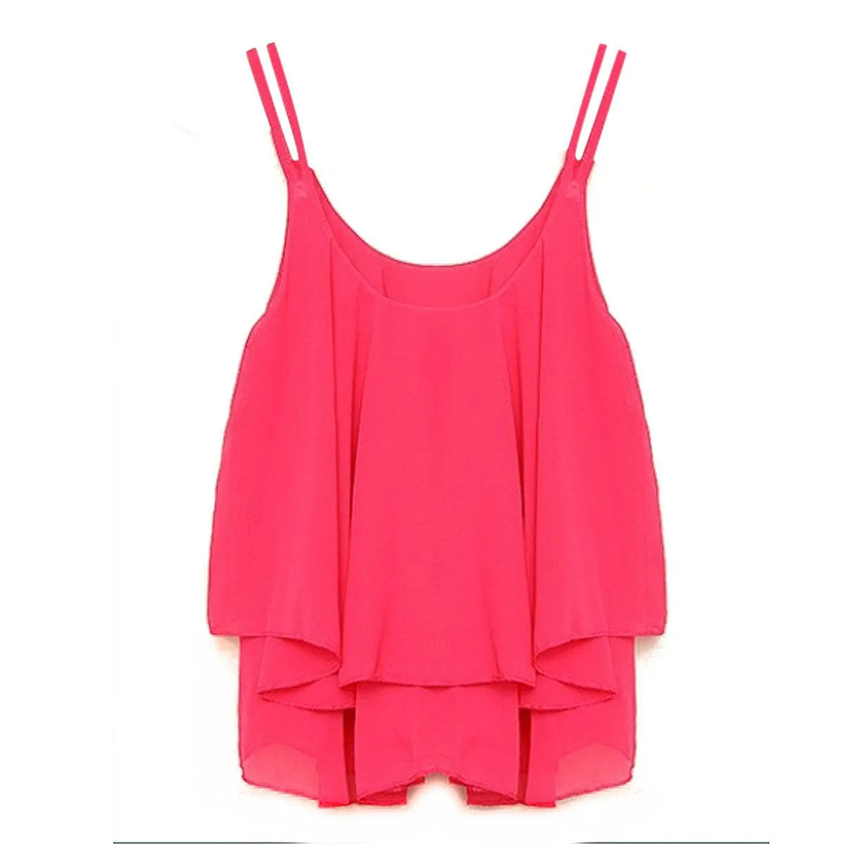 Style Tank Tops Womens Chiffon Double Layer Sleeveless Casual Solid Crop Top Plus Size S-4XL