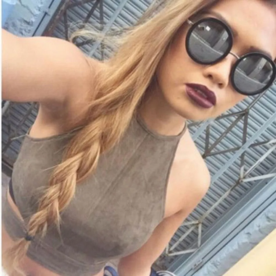 Summer Style Sexy Lace Up Women Cropped Tanks Tops Vest Sexy Sleeveless Suede Bralette Bandage Crop Tops Camisole S-XL