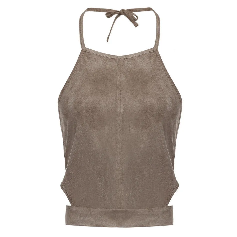 Summer Style Sexy Lace Up Women Cropped Tanks Tops Vest Sexy Sleeveless Suede Bralette Bandage Crop Tops Camisole S-XL