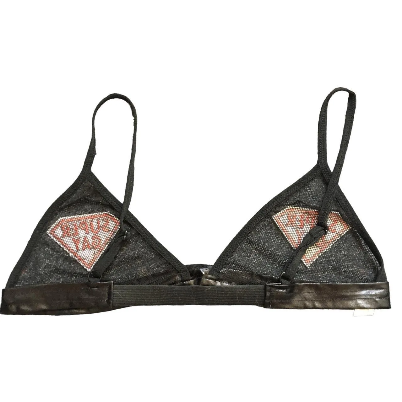 Super Gay Patch Faux Leather Mesh Patch Bra