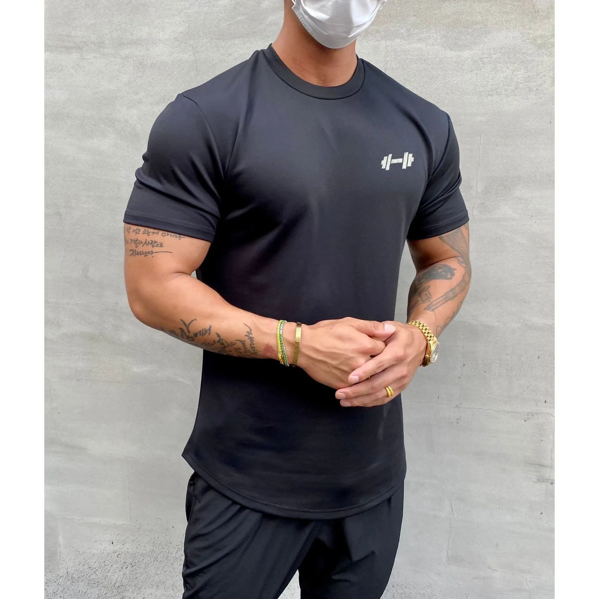 T Shirt Gym Muscle Fitness for Men Outdoor Hip Hop Streetwear Loose Half Sleeve Male Summer Bodybuilding Tee Tops