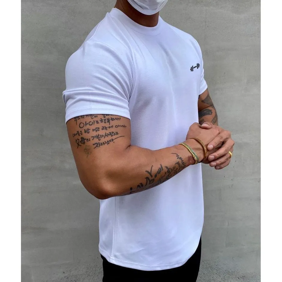 T Shirt Gym Muscle Fitness for Men Outdoor Hip Hop Streetwear Loose Half Sleeve Male Summer Bodybuilding Tee Tops