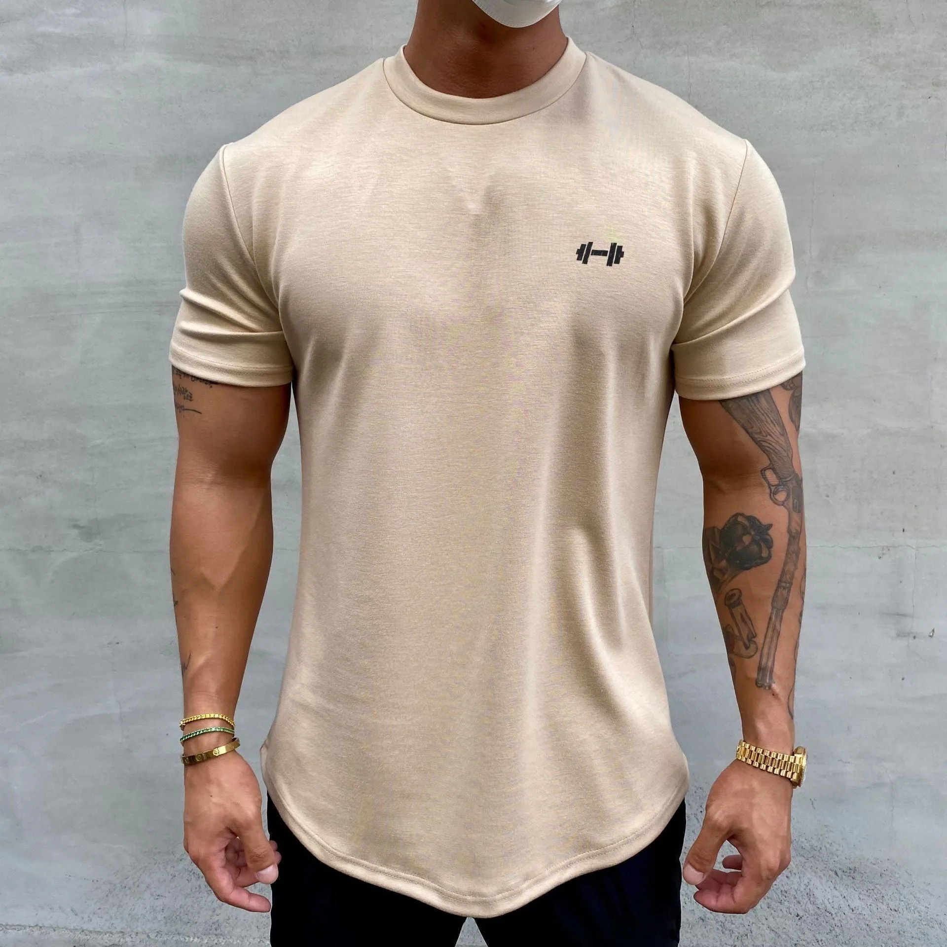 T Shirt Gym Muscle Fitness for Men Outdoor Hip Hop Streetwear Loose Half Sleeve Male Summer Bodybuilding Tee Tops