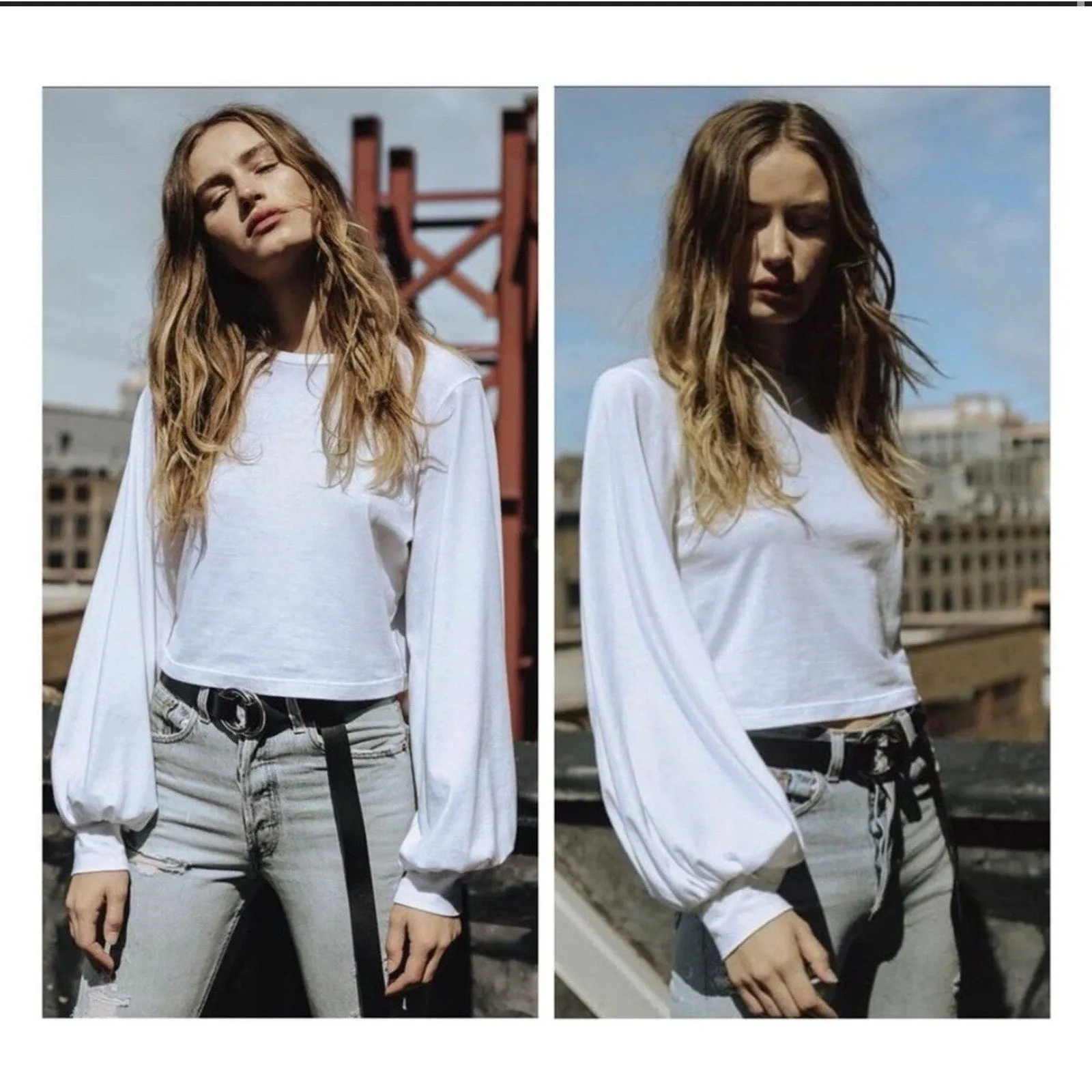 The Range Women's  NYC Black Balloon Sleeve Crop Tee - XS (Revolve)
