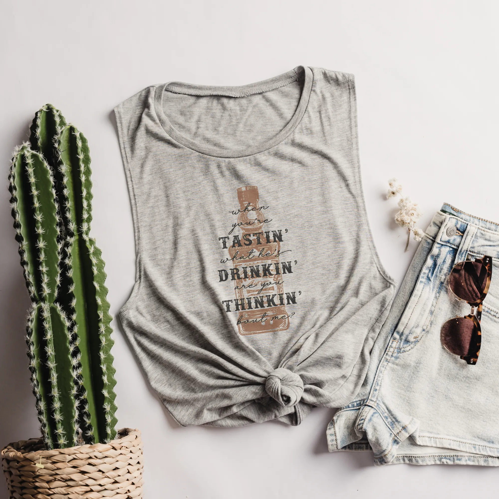 Thinkin About Me-Muscle Tank-Sand