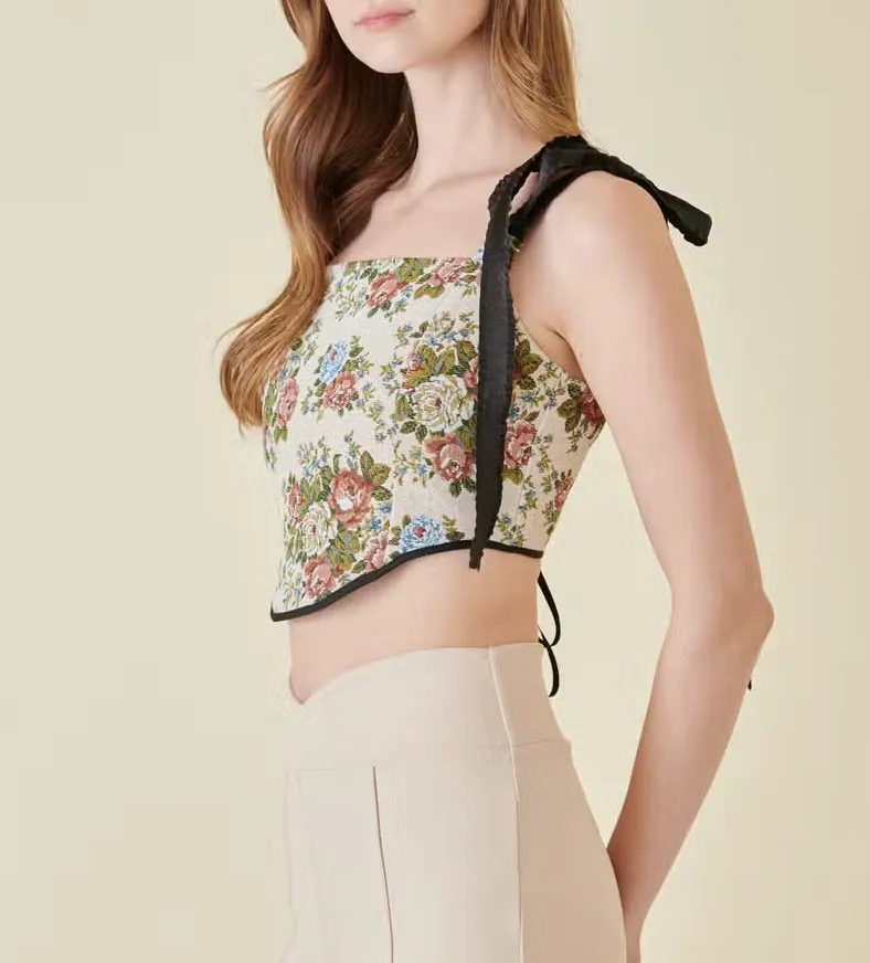 Tie Strap Foral Crop Top