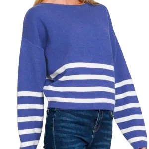 Timeless Stripe Drop Shoulder Sweater - Blue