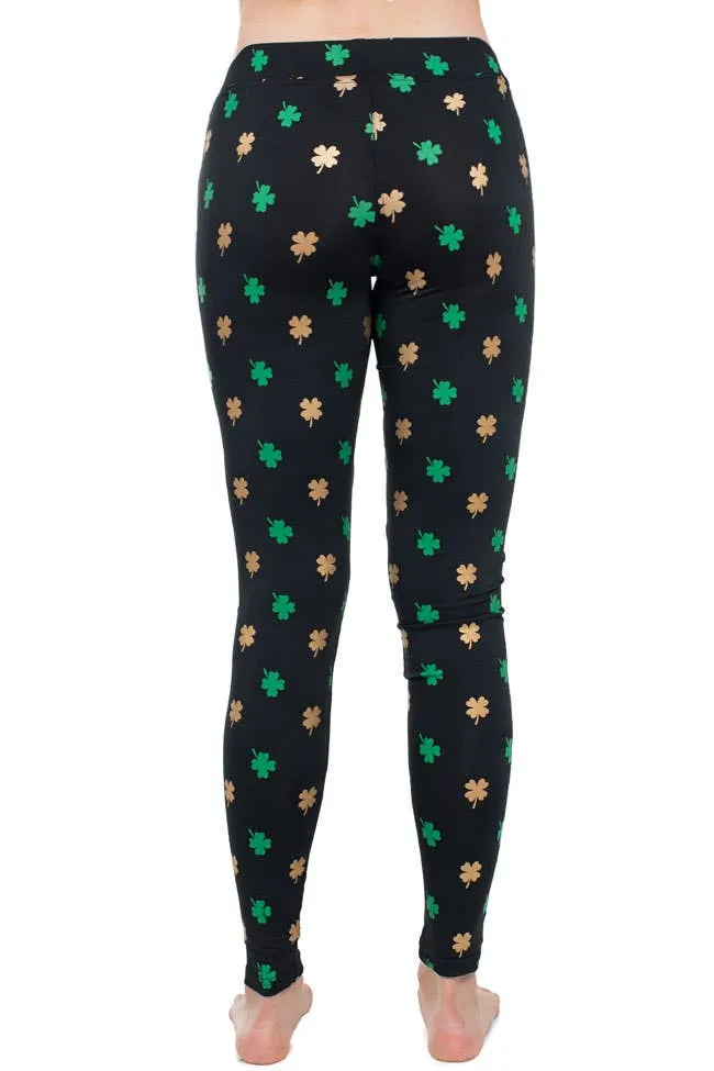 Tipsy Elves - Women's Gold Foil Clover High Waisted Leggings