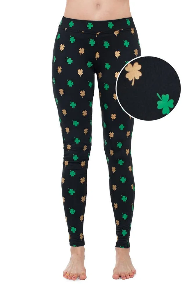 Tipsy Elves - Women's Gold Foil Clover High Waisted Leggings