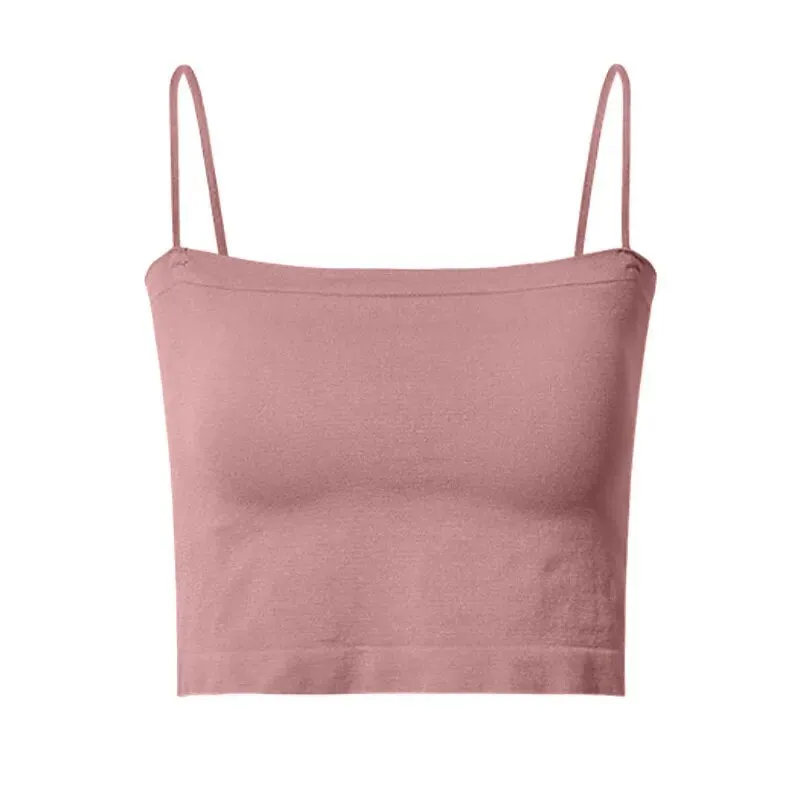 Top Female Sexy Bras - Spaghetti Strap Crop Tops, Wirefree, Seamless, with Built - In Bra