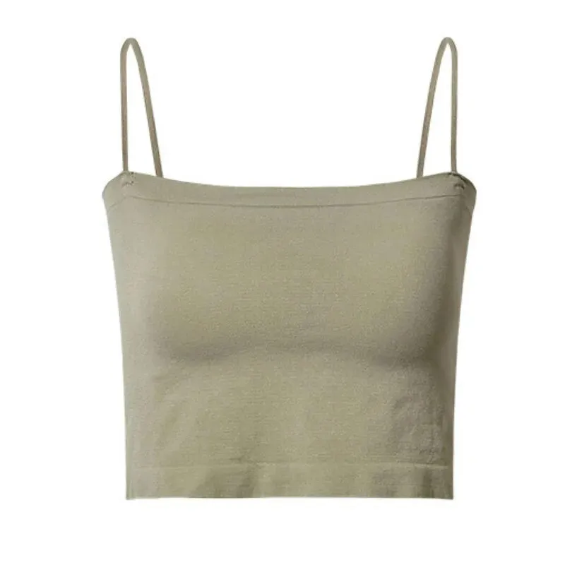 Top Female Sexy Bras - Spaghetti Strap Crop Tops, Wirefree, Seamless, with Built - In Bra