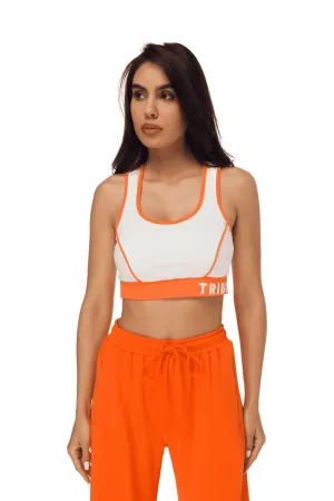 TRIBE OF 6 AMY RECYCLED SPORTS BRA TOP WITH CONTRAST HEM & EMBROIDERY