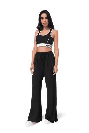 TRIBE OF 6 AMY RECYCLED SPORTS BRA TOP WITH CONTRAST HEM & EMBROIDERY
