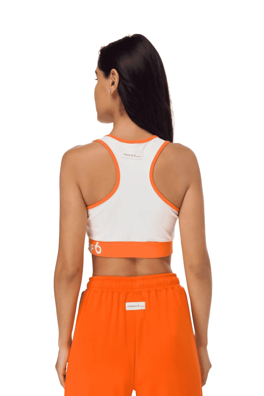 TRIBE OF 6 AMY RECYCLED SPORTS BRA TOP WITH CONTRAST HEM & EMBROIDERY