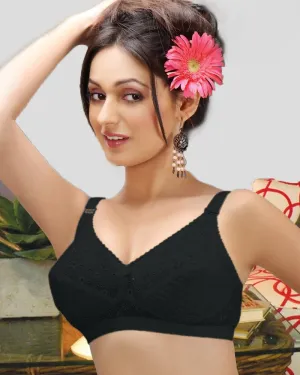 Tulip - Daisy Embroidered Bra - Black
