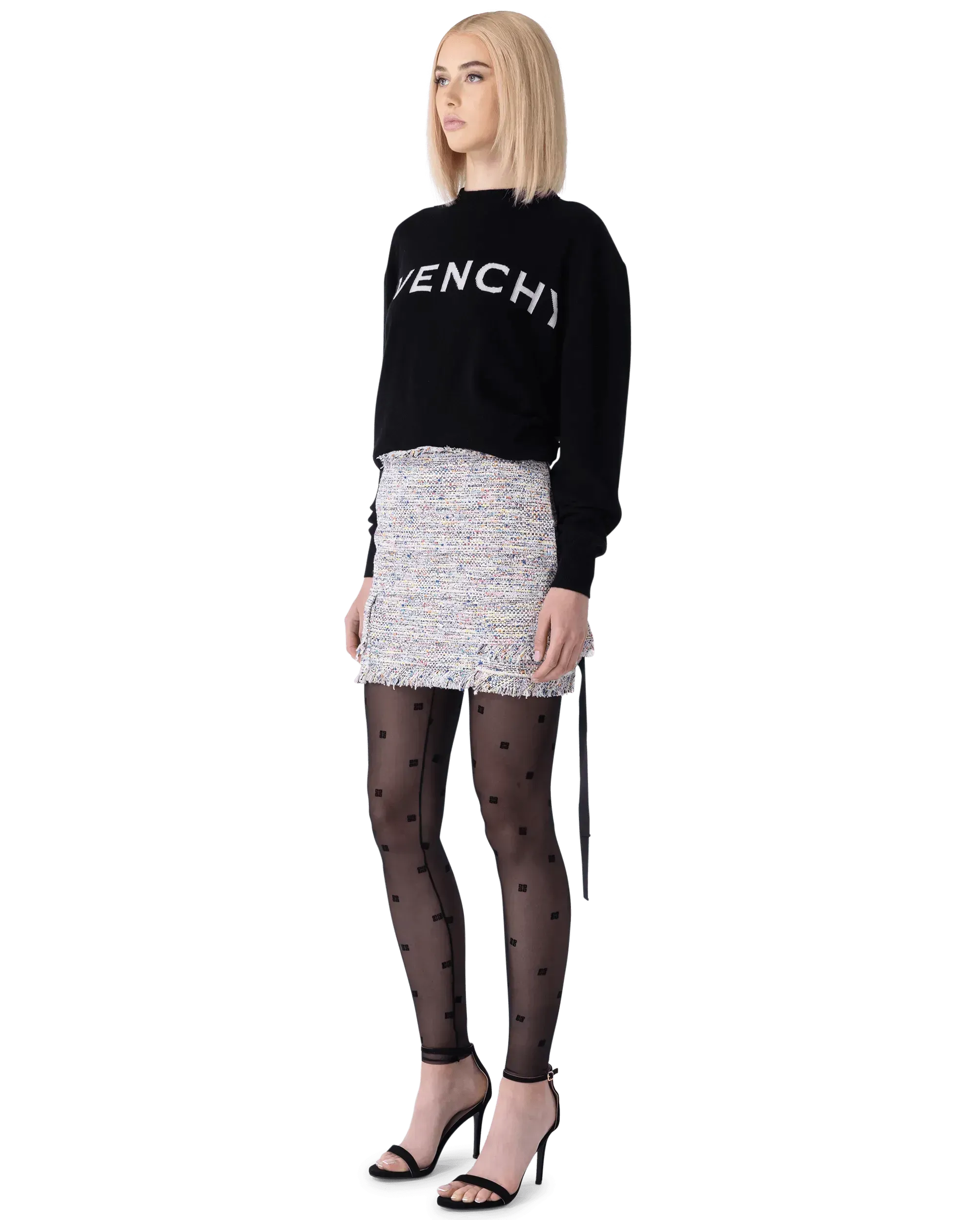 Two-Tone Cashmere Logo Crewneck Sweater