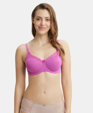 Under-Wired Padded Super Combed Cotton Elastane Stretch Full Coverage T-Shirt Bra with Stylised Mesh Panel - Lavender Scent