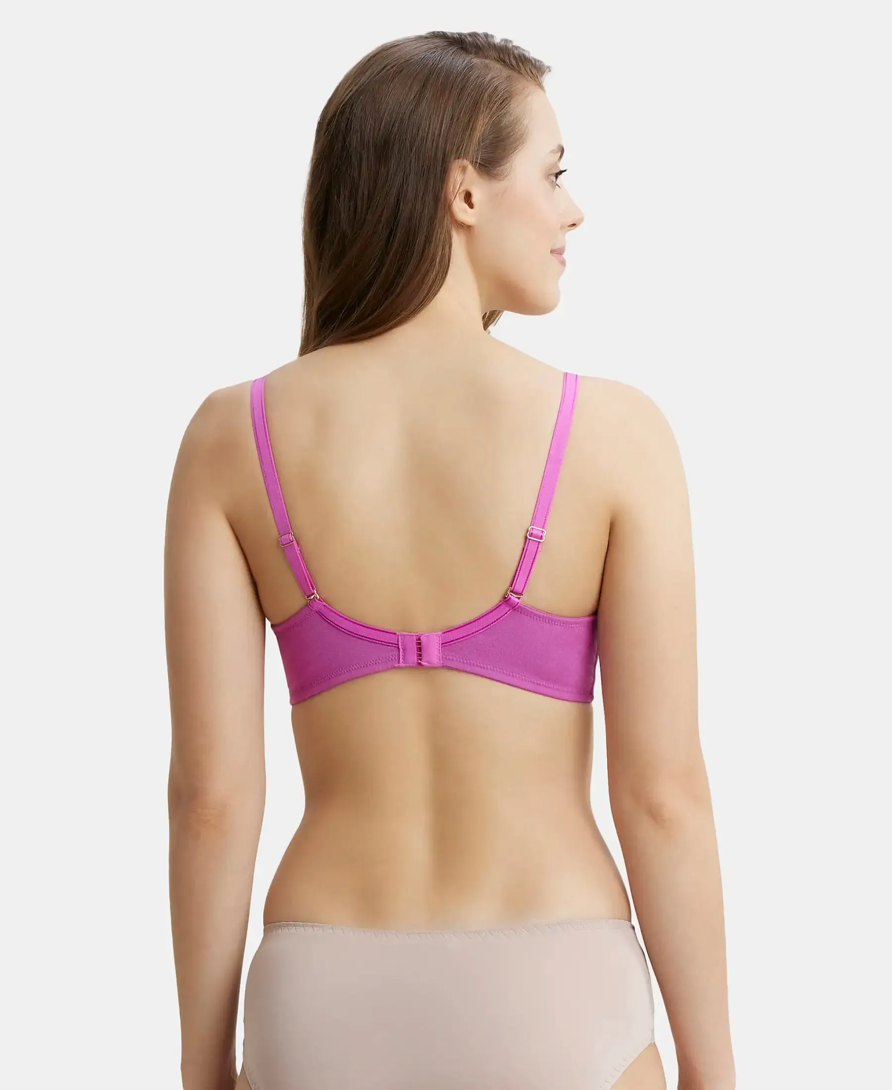 Under-Wired Padded Super Combed Cotton Elastane Stretch Full Coverage T-Shirt Bra with Stylised Mesh Panel - Lavender Scent
