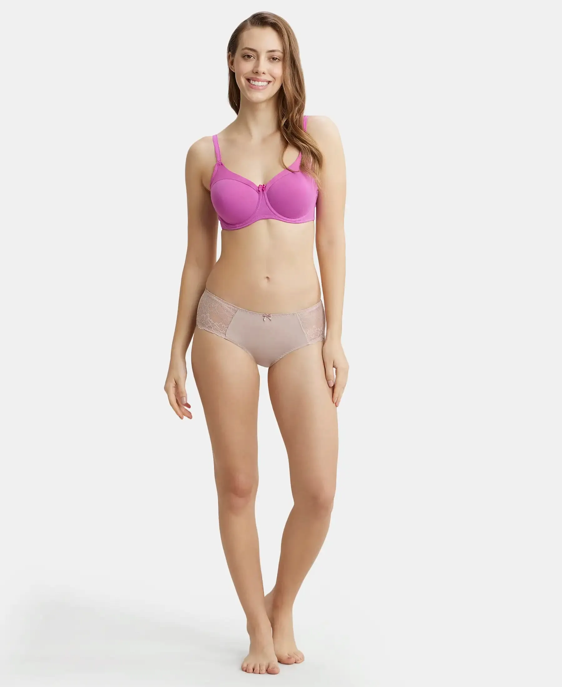 Under-Wired Padded Super Combed Cotton Elastane Stretch Full Coverage T-Shirt Bra with Stylised Mesh Panel - Lavender Scent