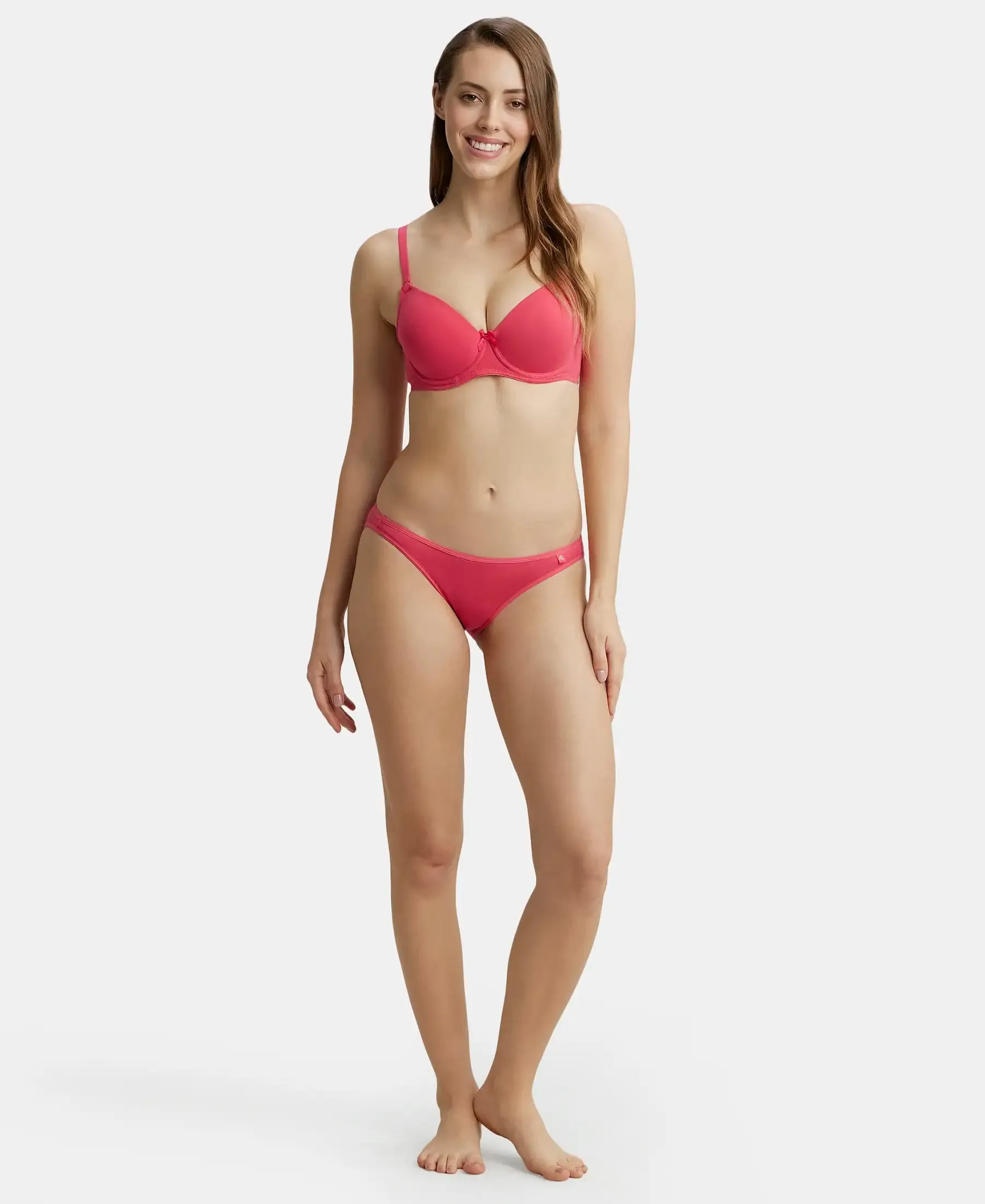 Under-Wired Padded Super Combed Cotton Elastane Stretch Medium Coverage T-Shirt Bra with Detachable Straps - Ruby
