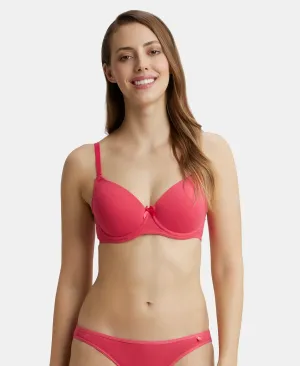 Under-Wired Padded Super Combed Cotton Elastane Stretch Medium Coverage T-Shirt Bra with Detachable Straps - Ruby