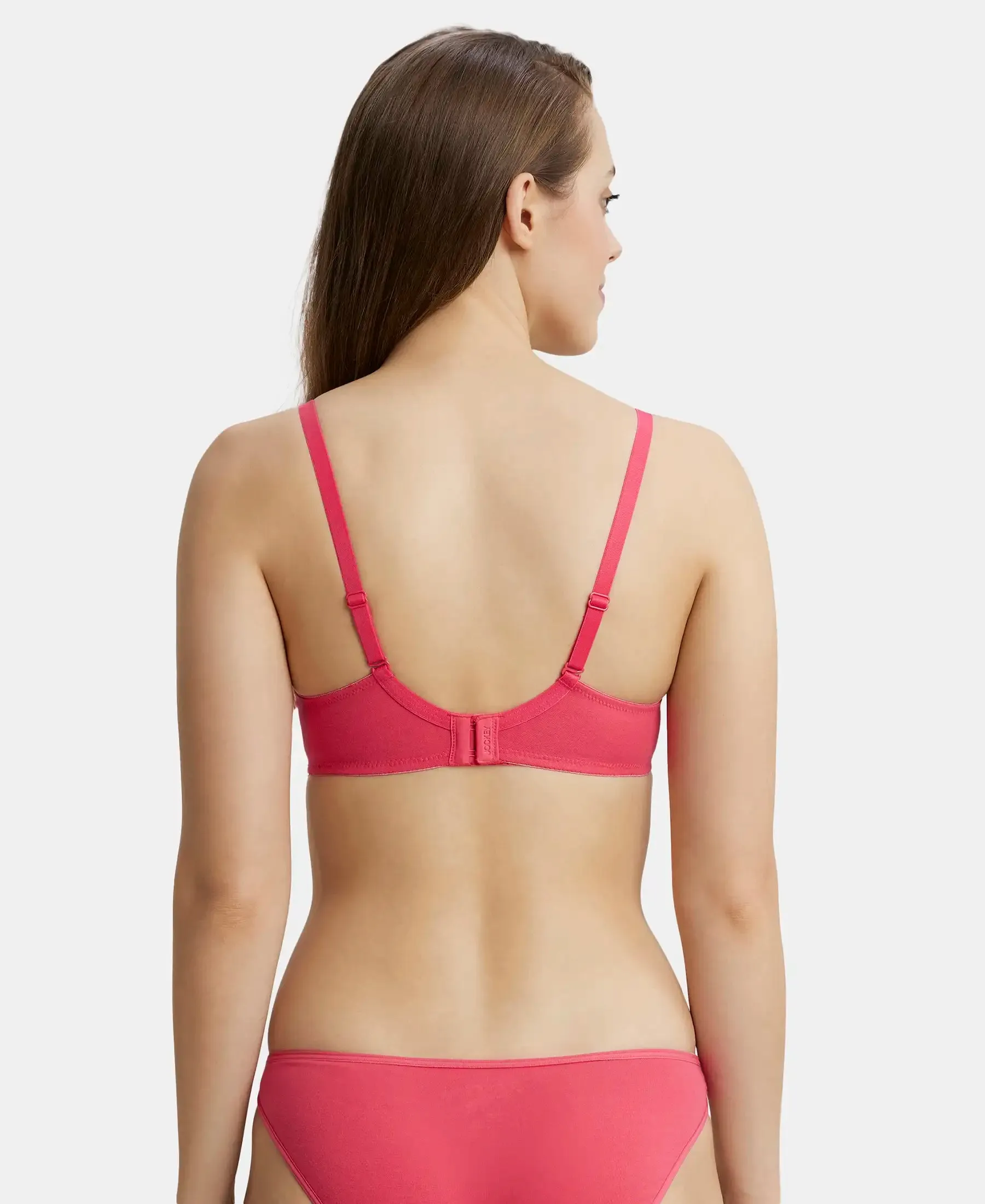 Under-Wired Padded Super Combed Cotton Elastane Stretch Medium Coverage T-Shirt Bra with Detachable Straps - Ruby