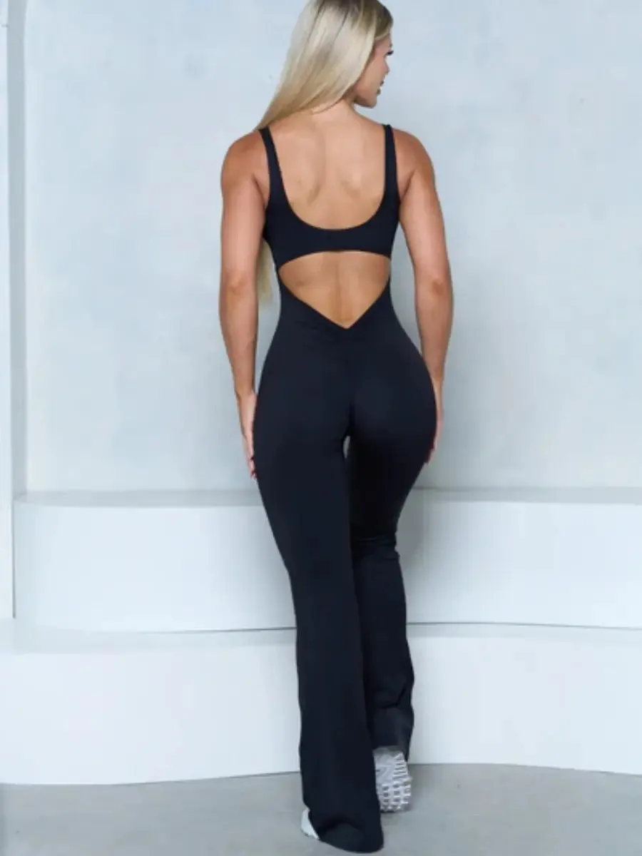 V Scrunch Flare Jumpsuit