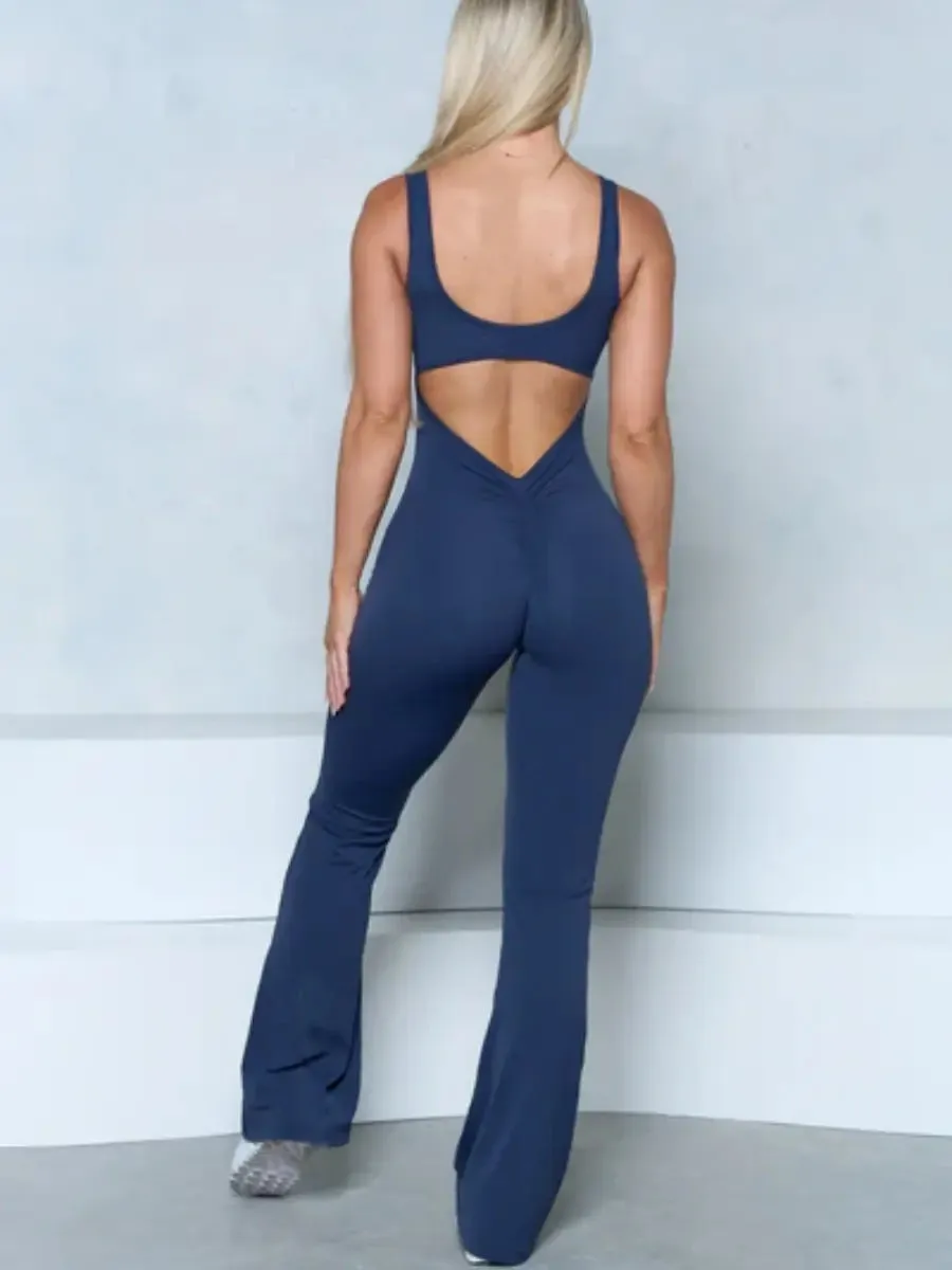 V Scrunch Flare Jumpsuit