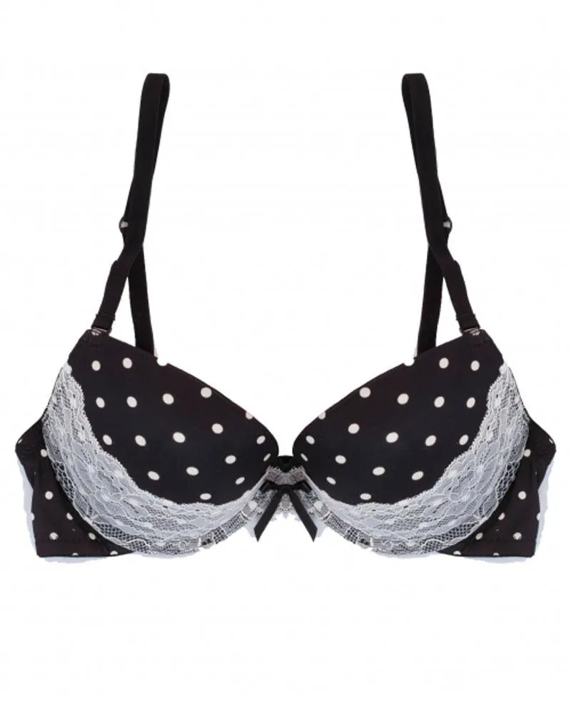 Victoria's Secret - Black Polka Dotted Single Padded Pushup Bra And Panty Set