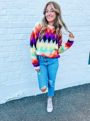 Violet-Multi Color Diamond Knit Sweater