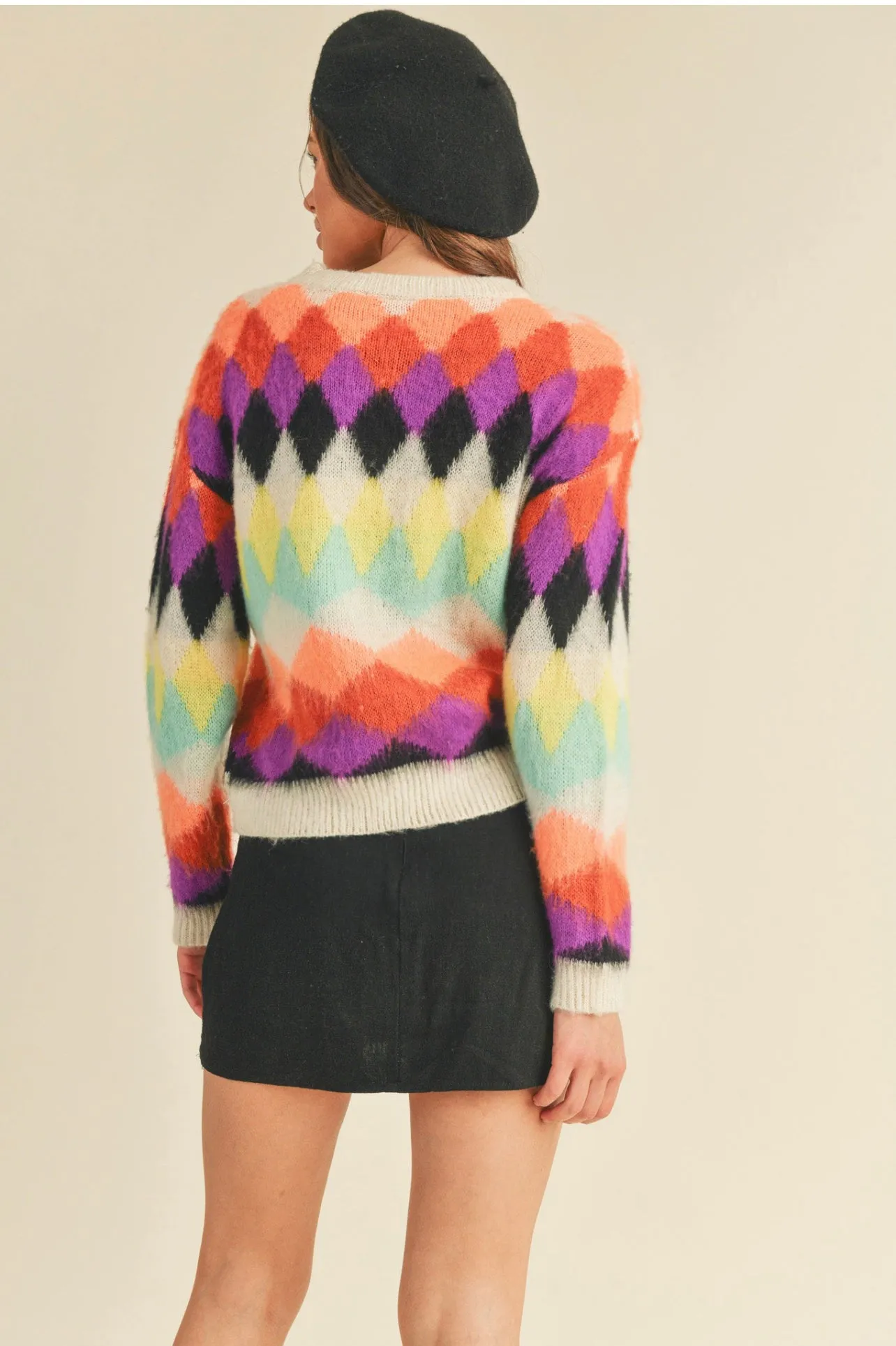 Violet-Multi Color Diamond Knit Sweater