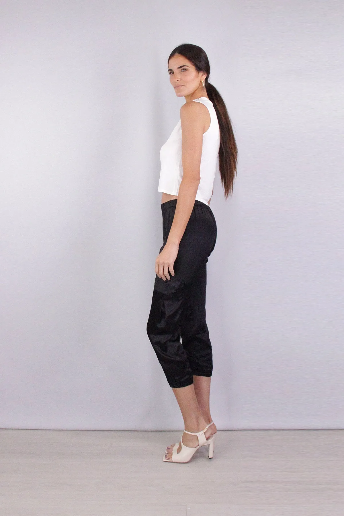 Viscose Jersey Hi-Neck Sleeveless Crop in White