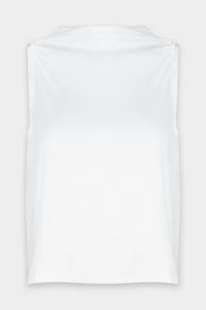 Viscose Jersey Hi-Neck Sleeveless Crop in White
