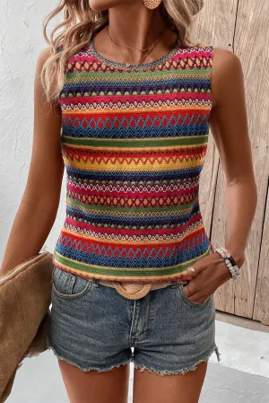 Wavy Round Neck Sleeveless Top