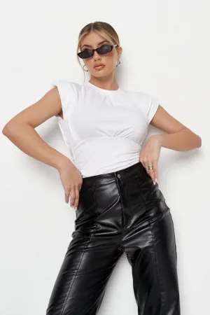 White Shirred Box Shoulder T Shirt